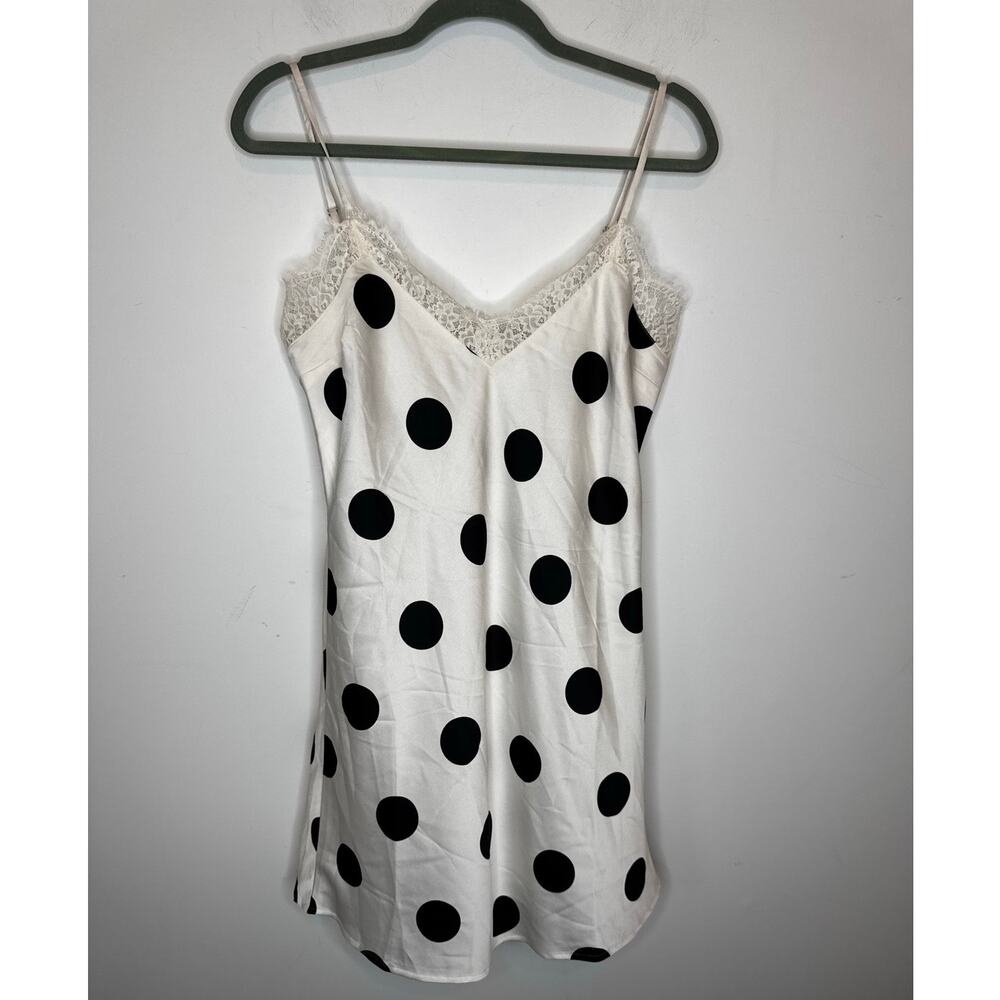 LOFT Lately Dotted Lace Trim Ivory Mini Slip Dress Size 6 Retro Dot New